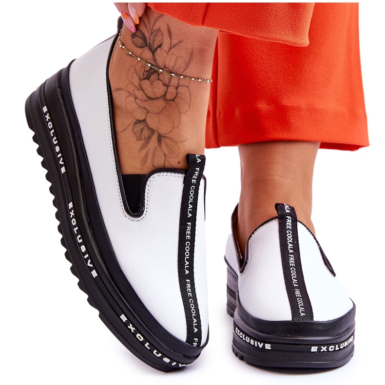 S.Barski Női felbújós bőr tornacipő, fehér Nathalie