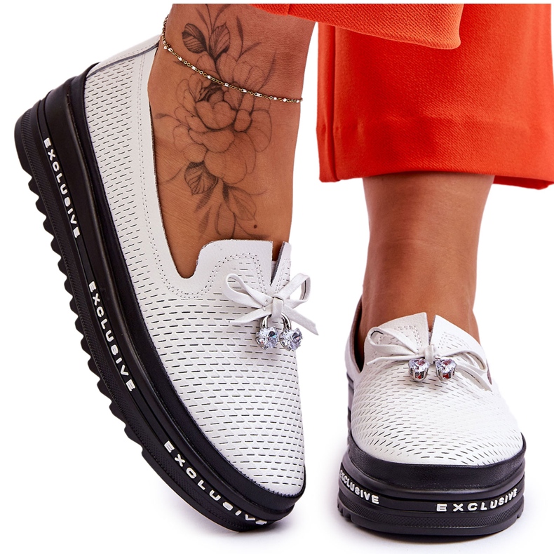 S.Barski Női felbújós bőr tornacipő, White Raven fehér