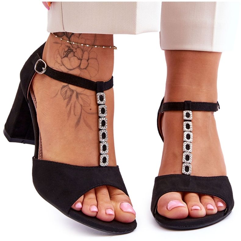 S.Barski Női velúr szandál a sarkon, fekete Florines