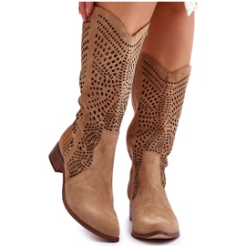 Lewski Shoes Velúr Cowboy csizma a térd előtt Leewski cipő 3305 bézs barna Lewski Shoes Velúr Cowboy csizma a térd előtt Leewski cipő 3305 bézs barna