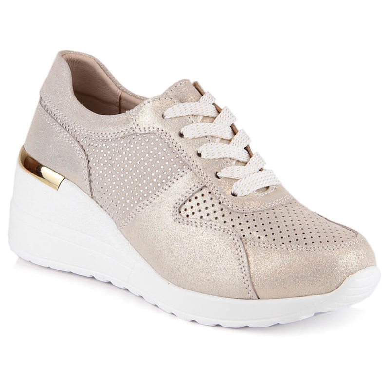 Bőr kényelmes ékcipő arany S.Barski LR29525 aranysárga