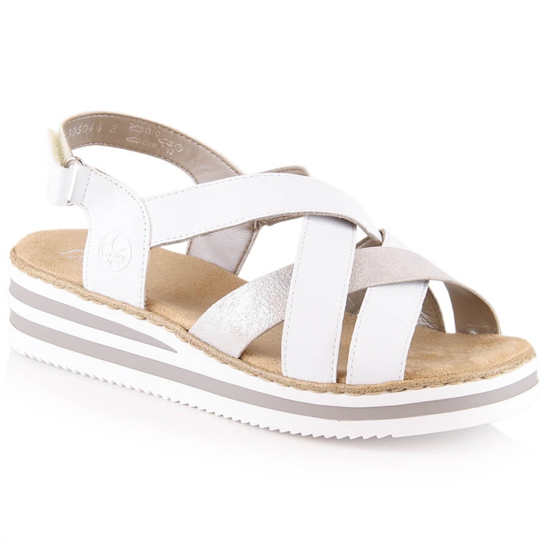 Bőr kényelmes női ékszandál fehér Rieker V0279-80