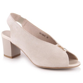 M. DASZYŃSKI Női velúr szandál bézs színű felhúzható oszlopon M.Daszyński SA169-6