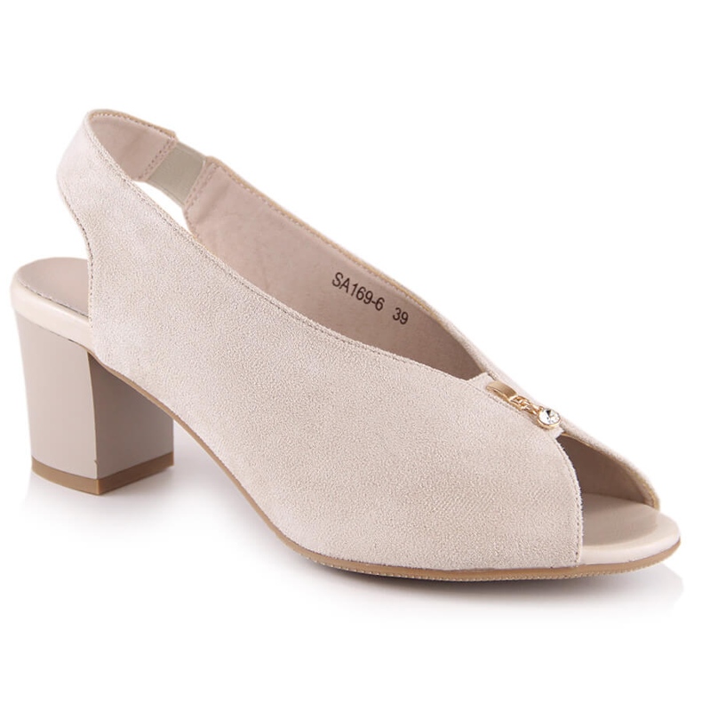 M. DASZYŃSKI Női velúr szandál bézs színű felhúzható oszlopon M.Daszyński SA169-6