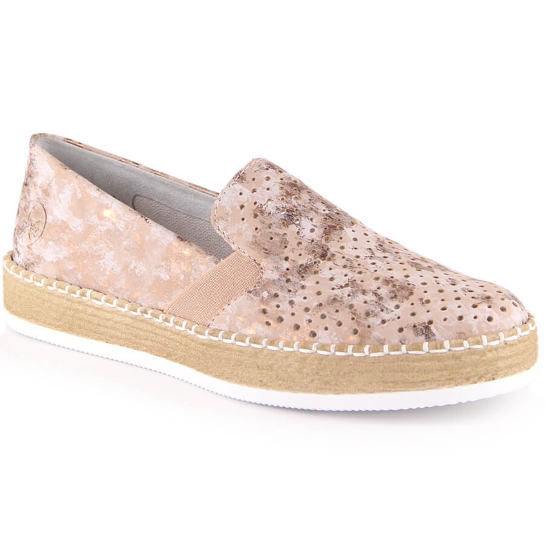 Kényelmes női áttört rózsaszín arany bebújós cipő Rieker L7852-31 aranysárga Kényelmes női áttört rózsaszín arany bebújós cipő Rieker L7852-31 aranysárga