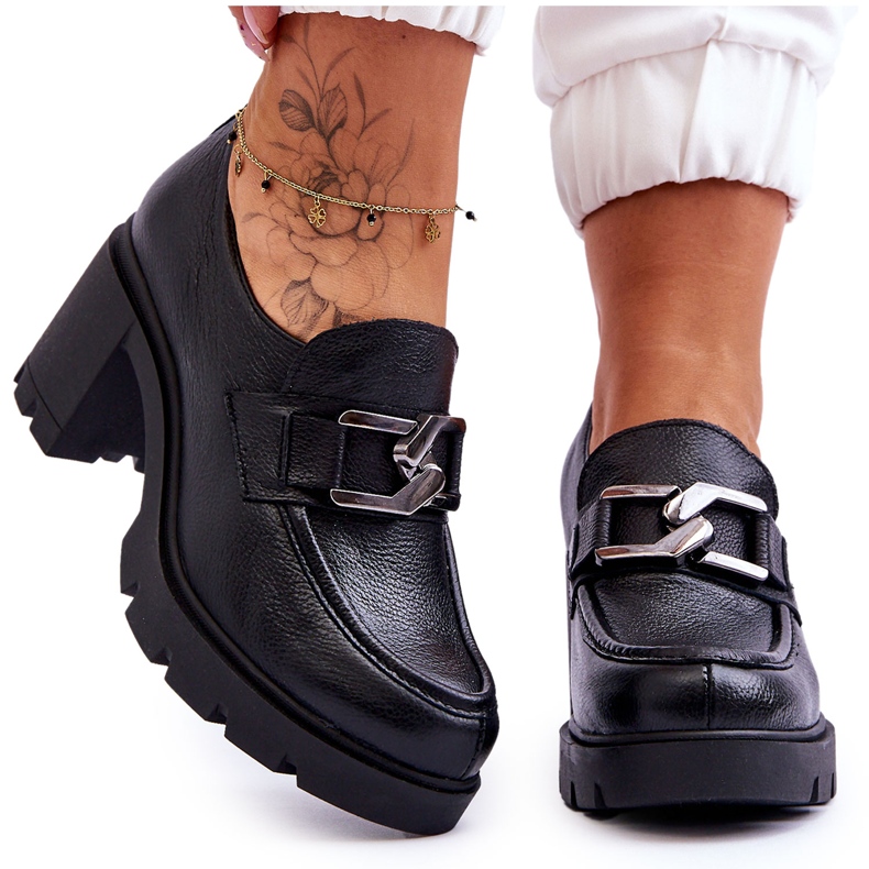 Lemar Elegáns Brogues Sarkon Fekete Harmell Díszítéssel