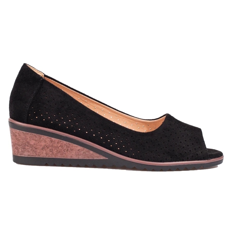 W. Potocki Női áttört velúr ékpumpák Potocki fekete