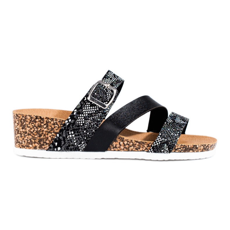 W. Potocki Női papucs alacsony ékkel, fekete Potockival