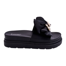 PE1 Papucs masnival és dekoratív mackóval, fekete Suzy