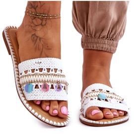 Női fonott, díszített papucs, fehér Millano Női fonott, díszített papucs, fehér Millano