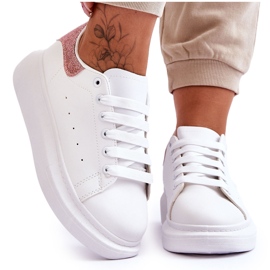 Női sportcipők csillogó fehér-rózsaszín platformon Eliso