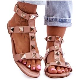 Női bőr szandál nagy szegecsekkel Nude Mishigan rózsaszín