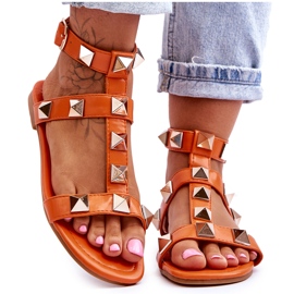 Női bőr szandál nagy szegecsekkel Narancssárga Mishigan Női bőr szandál nagy szegecsekkel Narancssárga Mishigan