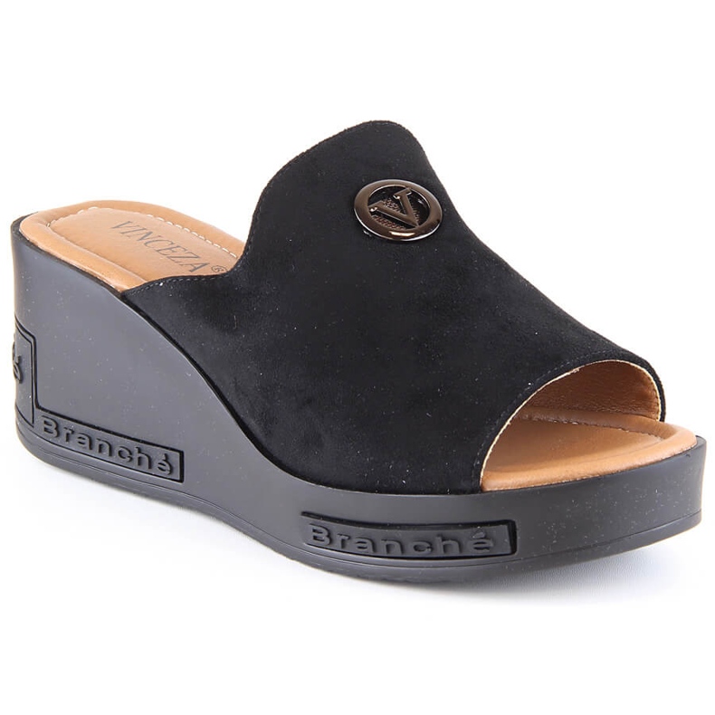 Női fekete velúr ékpapucs Vinceza 10907