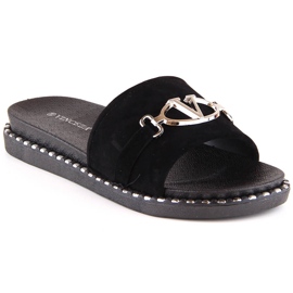 Női velúr papucs fekete díszítéssel Vinceza 30183