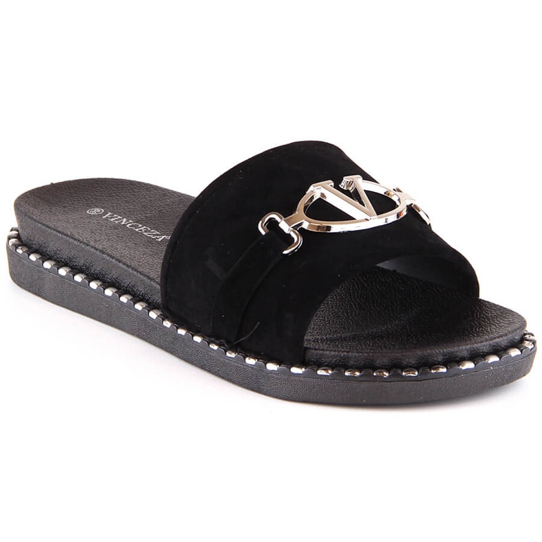 Női velúr papucs fekete díszítéssel Vinceza 30183