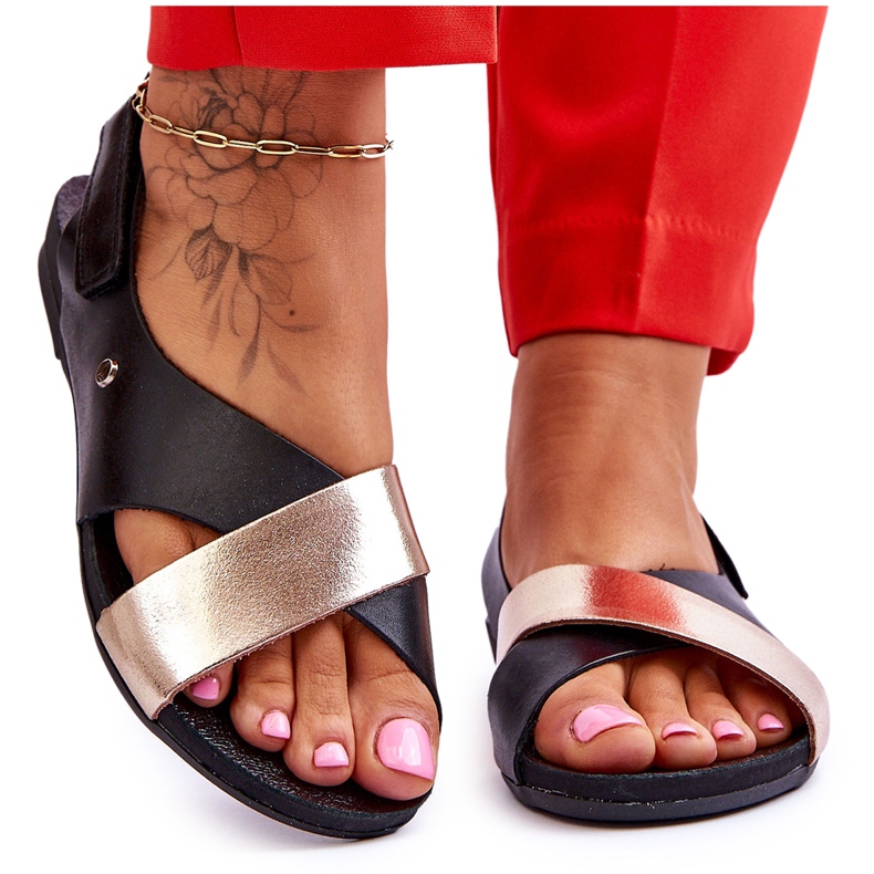 Lemar Bőr szandál fekete és arany Addison színnel