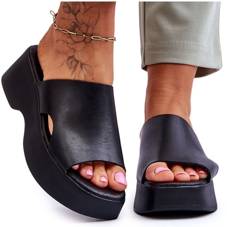 Lemar Női Bőr Platform papucs Fekete Lucami