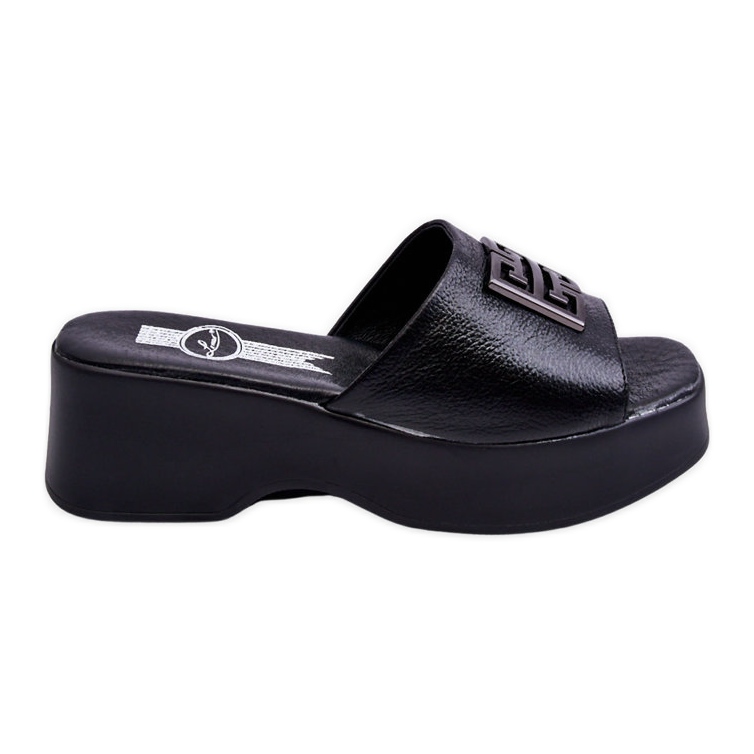 Lemar Női bőr papucs díszítéssel, fekete Renna