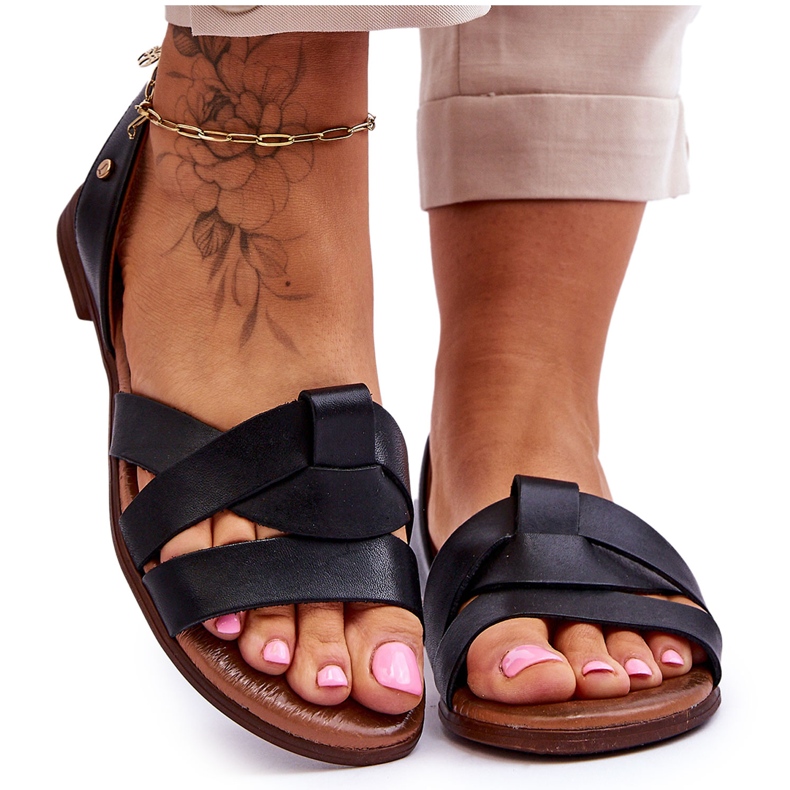 Zazoo Kényelmes fekete Kayla bőr szandál