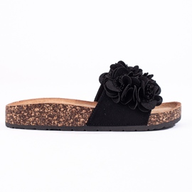 Shelovet fekete parafa papucs virágokkal