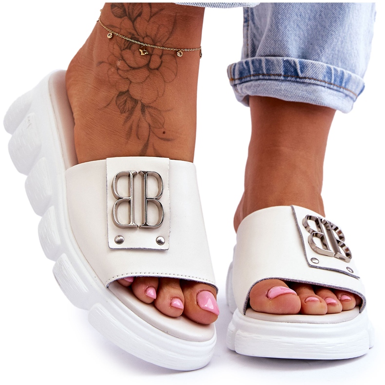 Vinceza Női Platform papucs bézs Monroe díszítéssel