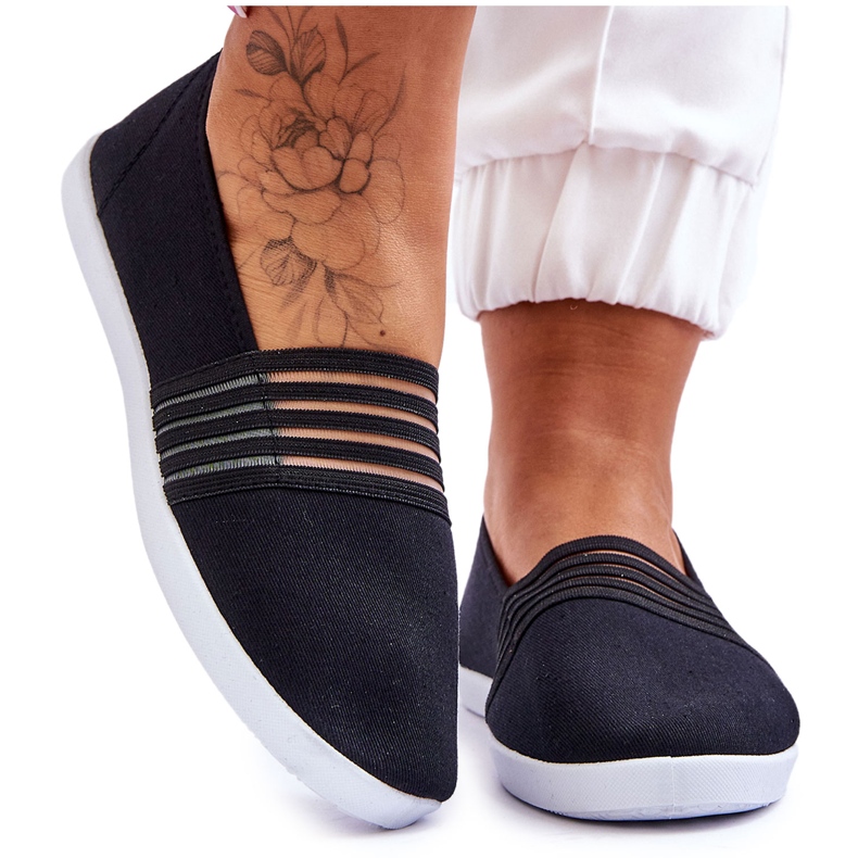 S.Barski Női bebújós textil tornacipő Fekete Lilis