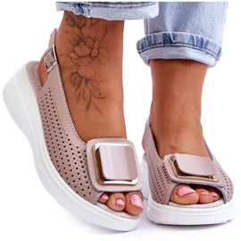 Áttört bőr szandál S.Barski BN291 Pink rózsaszín Áttört bőr szandál S.Barski BN291 Pink rózsaszín