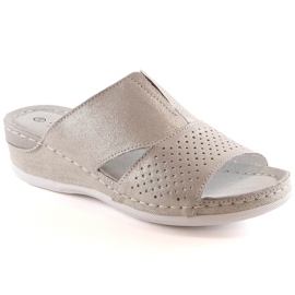 Kényelmes női bőr papucs, rugalmas szalaggal arany S.Barski BN290 aranysárga