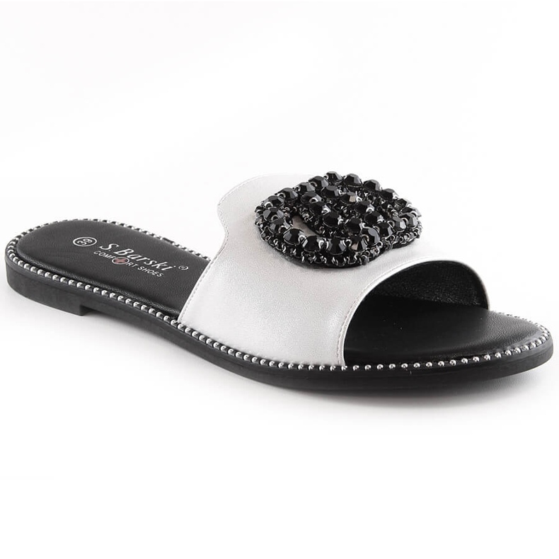 Kényelmes női lapos papucs cirkóniával ezüst S.Barski Kv 520-30