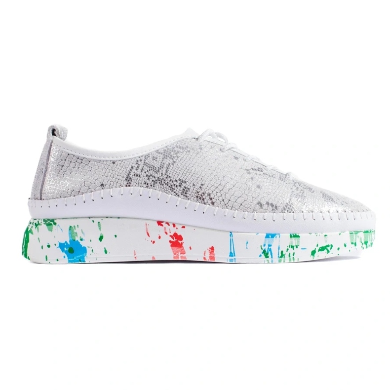 Női ezüst bőrcipő színes Shelovet platformmal