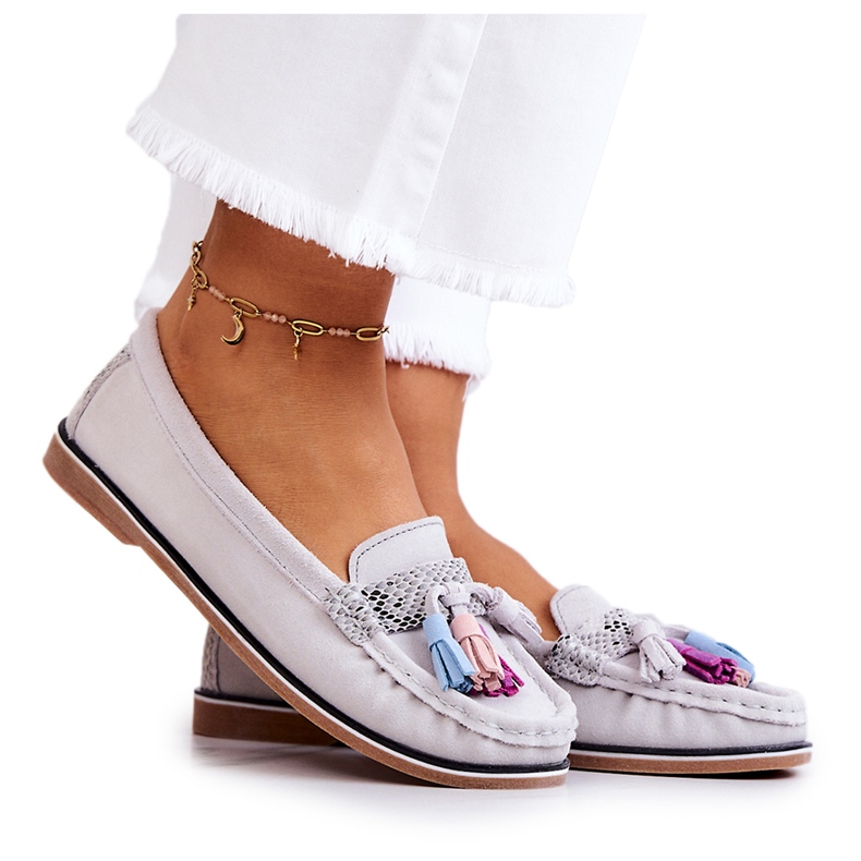 Evento Női velúr cipők rojtokkal Szürke Laressa