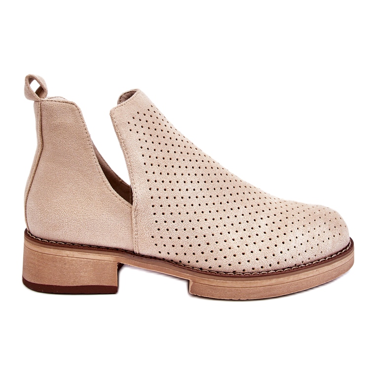 Velúr áttört csizma lapos sarkon, bézs