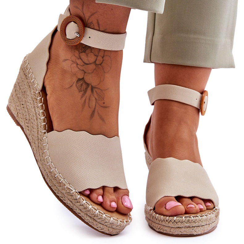 Bőr Wedge Sandals Comfort Shoe Beige Verola bézs