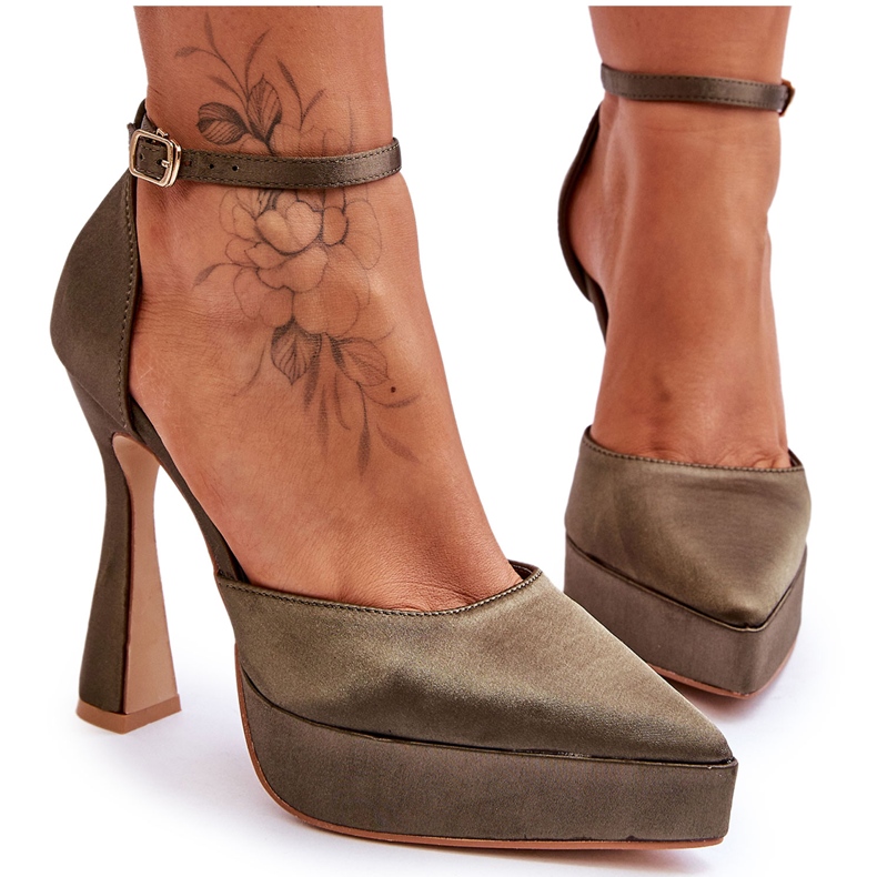 Divatos szivattyúk széles, magas sarkú sötétzöld őrületen