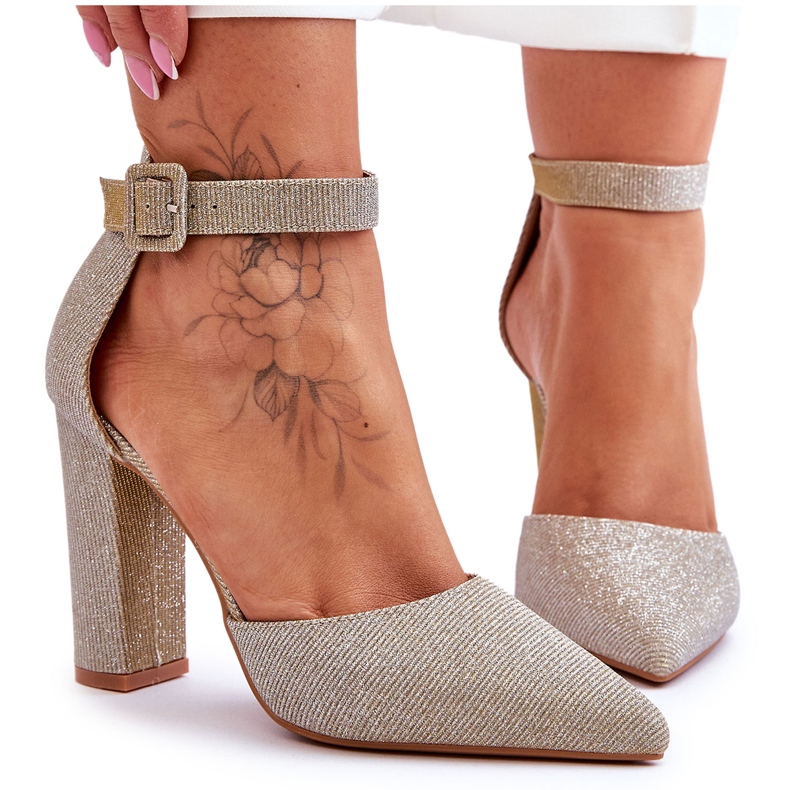 Fényes magassarkú pumpák Gold True Love aranysárga