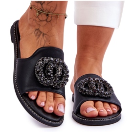 Női lapos papucs díszekkel S.Barski KV-520-3 Fekete Női lapos papucs díszekkel S.Barski KV-520-3 Fekete