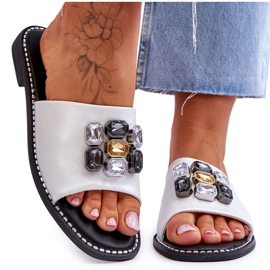 Női papucs kövekkel S.Barski KV-2775-31 fehér-ezüst