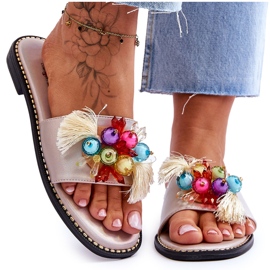 Papucs dekoratív gyöngyökkel S.Barski KV-2775-47 Nude bézs