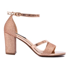 Shelovet arany csillogó sarkú szandál bézs