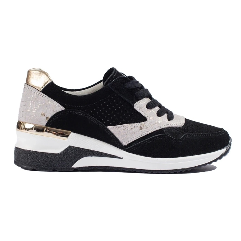 Shelovet fekete bőr ék alakú tornacipő