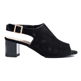 Női fekete áttört velúr sarkú szandál Shelovet