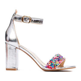 Shelovet ezüst gyöngyös blokk szandál