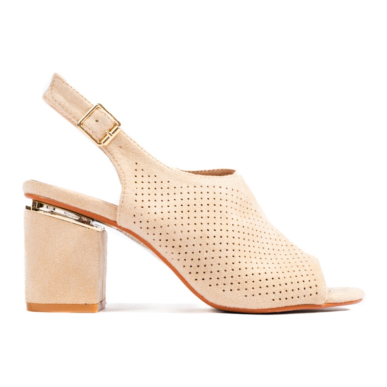 Vinceza Bézs színű velúr magassarkú szandál a Vincezától