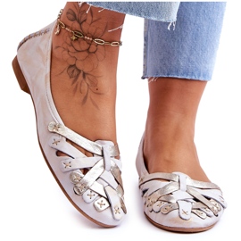 Női bőr balerina Maciejka 01358-22 bézs-arany