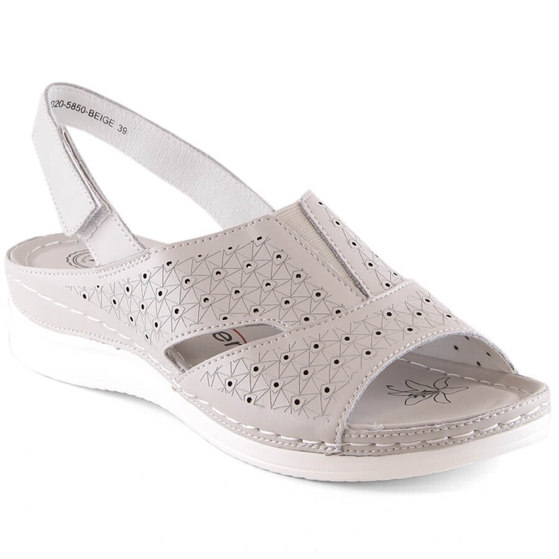 Kényelmes női bőr szandál rugalmas szalaggal és tépőzáras bézs eVento 5850