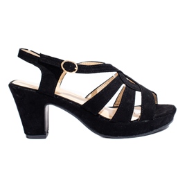 Női fekete velúr sarkú szandál a Shelovet márkától
