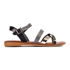 W. Potocki Női fekete bőr szandál Potocki