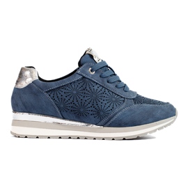 Női sötétkék Shelovet ékelt bőr tornacipő