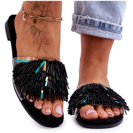 Női papucs divatos díszítéssel S.Barski KV-576-4 fekete színtelen Női papucs divatos díszítéssel S.Barski KV-576-4 fekete színtelen